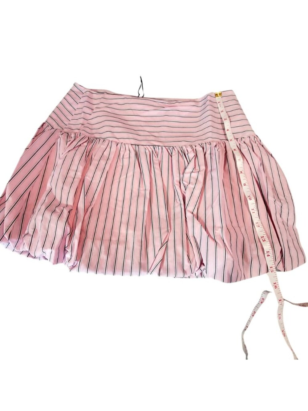 WAYF Pink & White Striped Mini Skirt Size L Elastic Waistband  Ruffled hemline - Picture 4 of 9